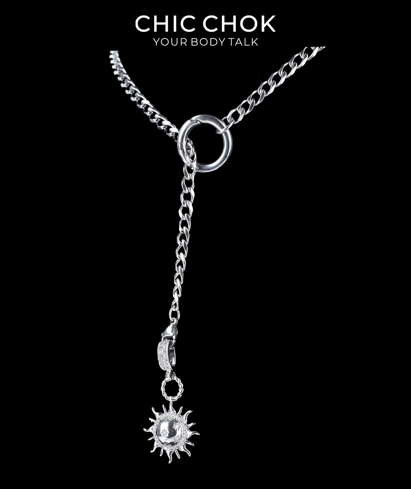 CHICCHOK Subversive Y-Lariat Chain Necklace | Gothic Stainless Steel Cuban Link Collar