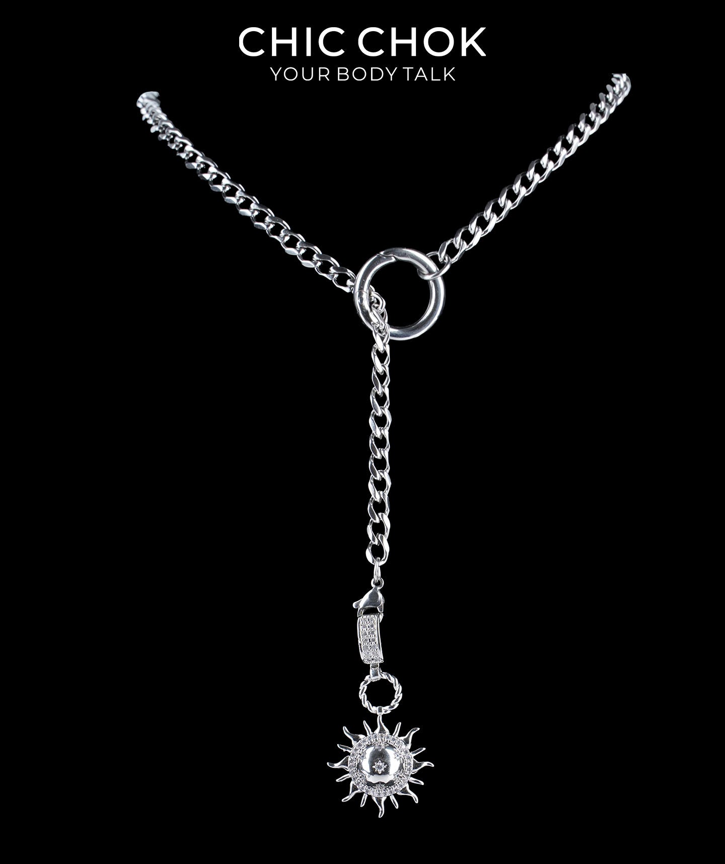 CHICCHOK Subversive Y-Lariat Chain Necklace | Gothic Stainless Steel Cuban Link Collar