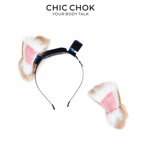 CHICCHOK Pink Haze Animatronic Neko Ears | Moving Plush Cat Ear Headband | Pastel Goth Cyber Cosplay Accessory