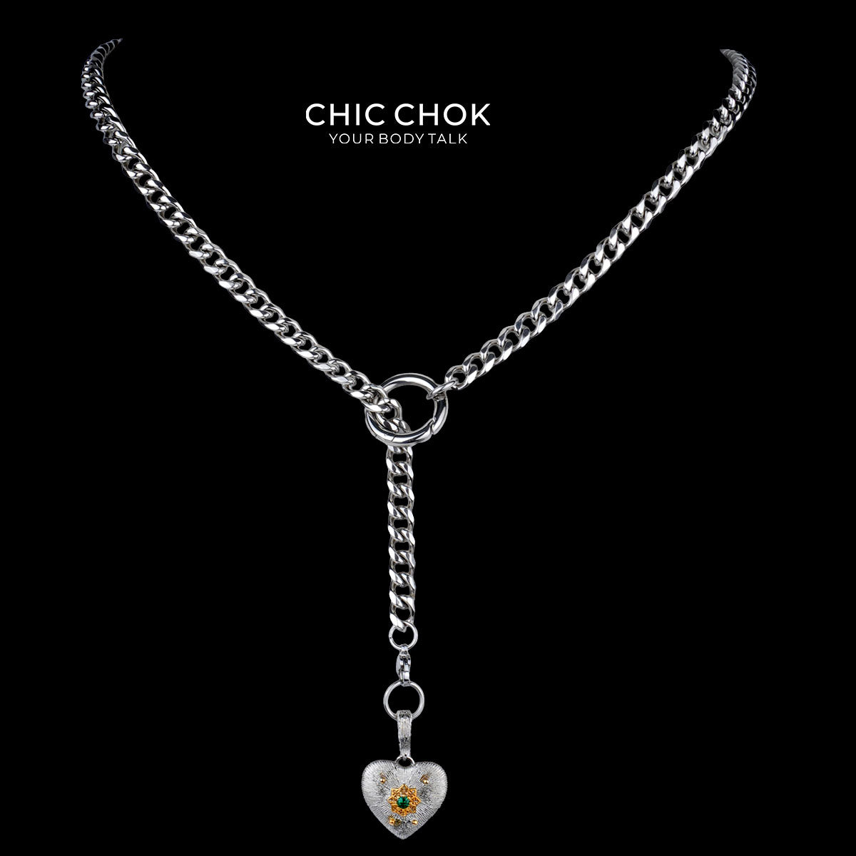 CHICCHOK Subversive Y-Lariat Chain Necklace | Gothic Stainless Steel Cuban Link Collar