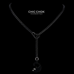 CHICCHOK "Nightbound Sequence" Black Stainless Steel Y-Necklace | Gothic Heart Carabiner & Multi-Pendant Drop Chain | Dark Grunge Y2K Streetwear Jewelry