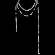CHICCHOK Dream Lock Pearl Lariat Necklace - Avant-Garde Silver Metallic Shell Pearl & Stainless Steel Layered Body Chain