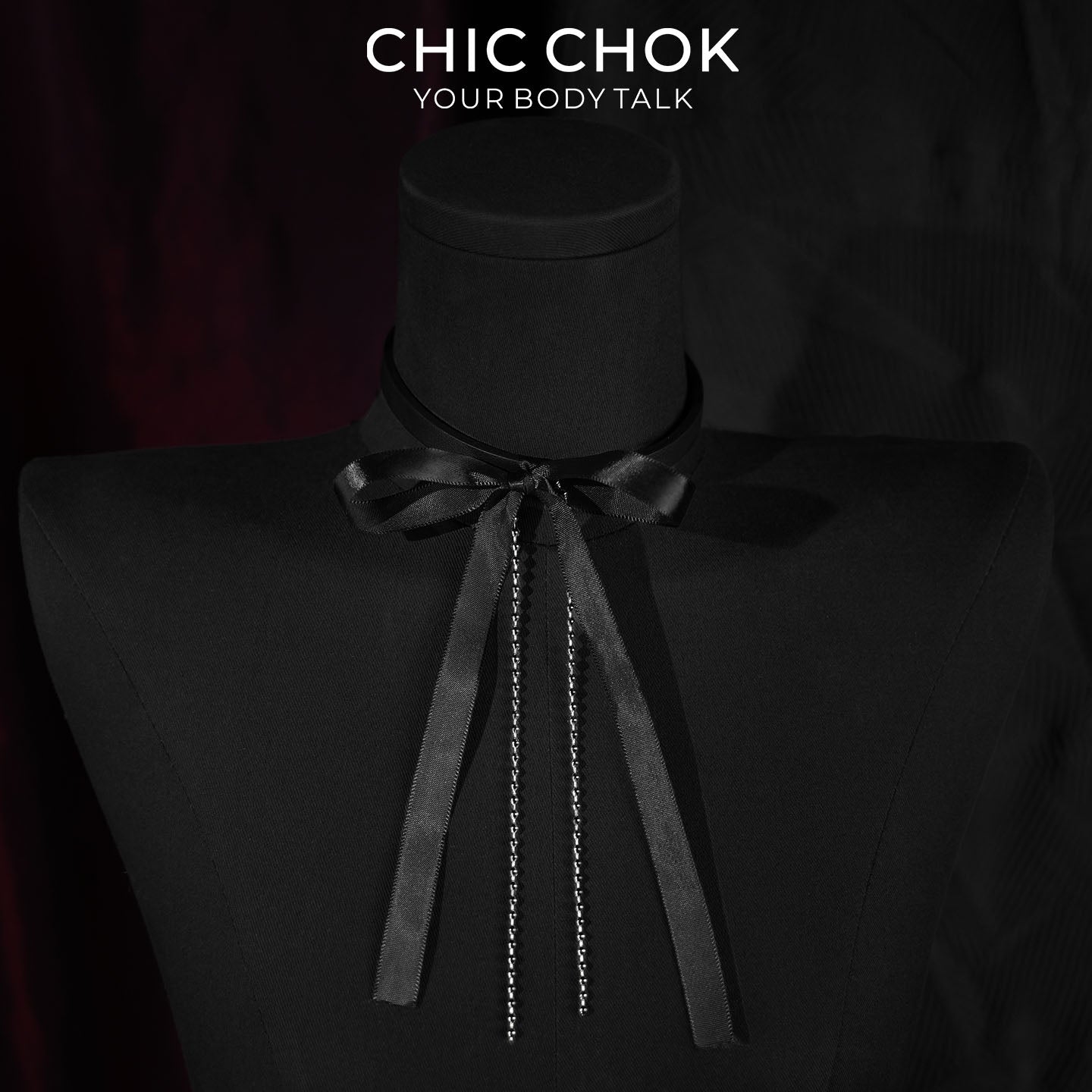 CHICCHOK Satin Shadow Genuine Leather Choker | Gothic Ribbon Bowknot Necklace | Balletcore Quiet Luxury Black Silk Tassel Collar Alternative Jewelry