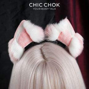 CHICCHOK Pink Haze Animatronic Neko Ears | Moving Plush Cat Ear Headband | Pastel Goth Cyber Cosplay Accessory