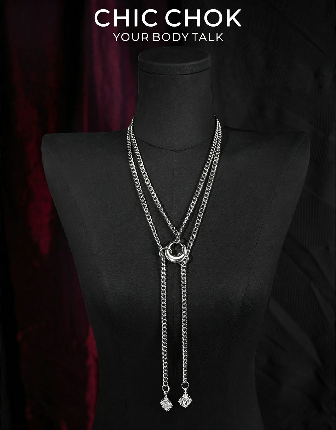 CHICCHOK Twin Astral Crystals Stainless Steel Necklace | Gothic Cyberpunk Industrial Chain Pendant | Luxury Y2K Fairy Grunge Hypoallergenic Jewelry