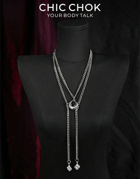 CHICCHOK Twin Astral Crystals Stainless Steel Necklace | Gothic Cyberpunk Industrial Chain Pendant | Luxury Y2K Fairy Grunge Hypoallergenic Jewelry