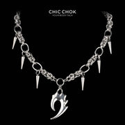 CHICCHOK Riven Wind Claw Necklace | Stainless Steel Spike Chainmail Collar | Cyberpunk Neo-Tribal Hook Pendant Grunge Jewelry