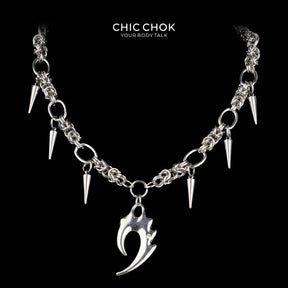 CHICCHOK Riven Wind Claw Necklace | Stainless Steel Spike Chainmail Collar | Cyberpunk Neo-Tribal Hook Pendant Grunge Jewelry