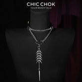 CHICCHOK Nightshade Thorns Leather Choker | Gothic Genuine Leather Bat Wing Collar | Subversive Y2K Industrial Zinc Alloy Spine Spike Tassel Body Armor