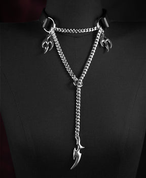 CHICCHOK "Spinal Echo" Genuine Leather Choker | Gothic Spine Bone Back Chain & Y-Necklace | Dark Cyberpunk Subculture Jewelry