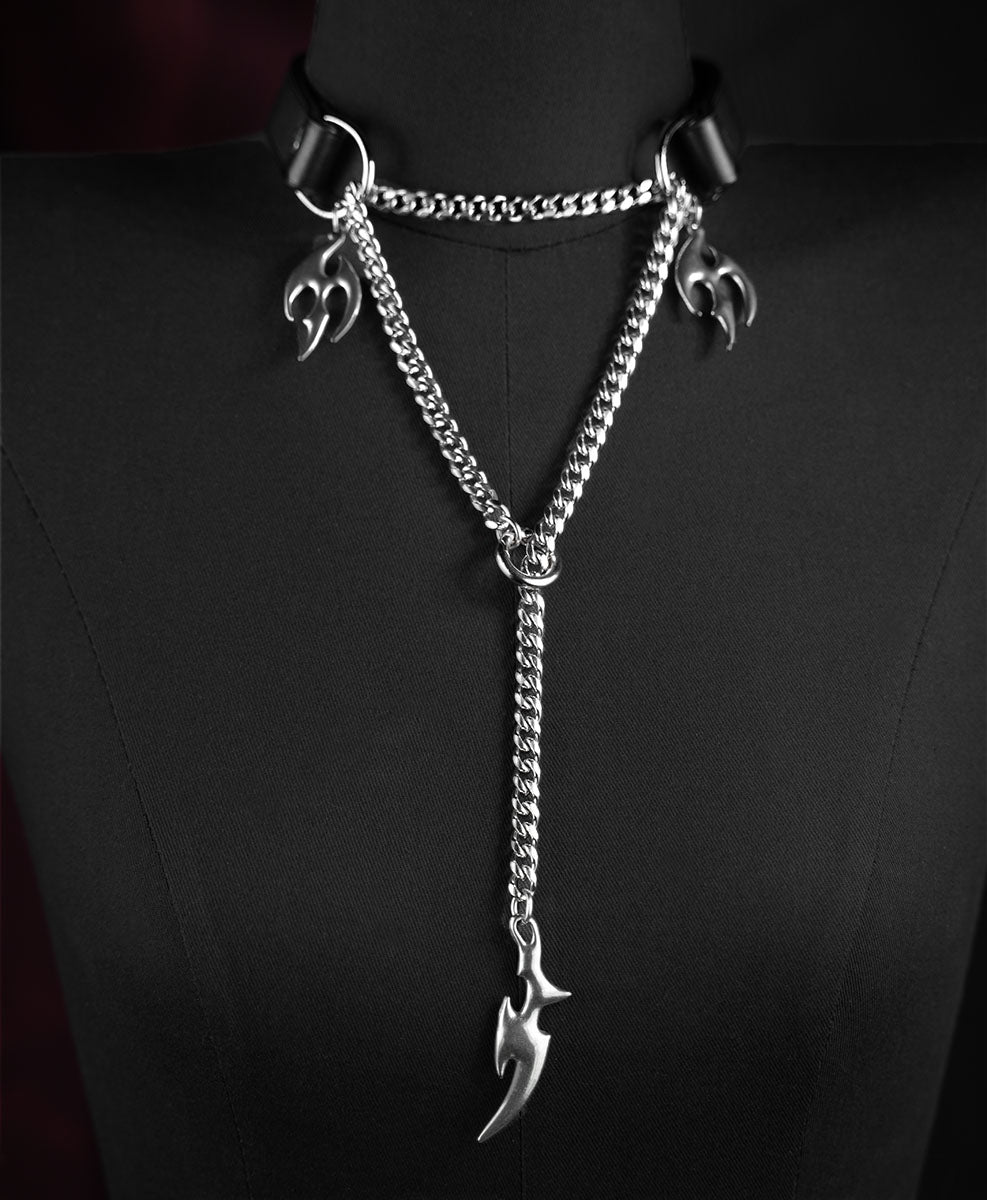 CHICCHOK "Spinal Echo" Genuine Leather Choker | Gothic Spine Bone Back Chain & Y-Necklace | Dark Cyberpunk Subculture Jewelry