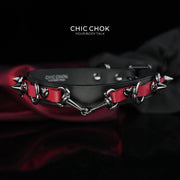 CHICCHOK [Mysterious Queen] Red&Black Spikes Stylish Leather Choker