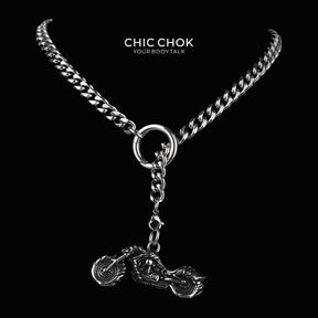 CHICCHOK Subversive Y-Lariat Chain Necklace | Gothic Stainless Steel Cuban Link Collar