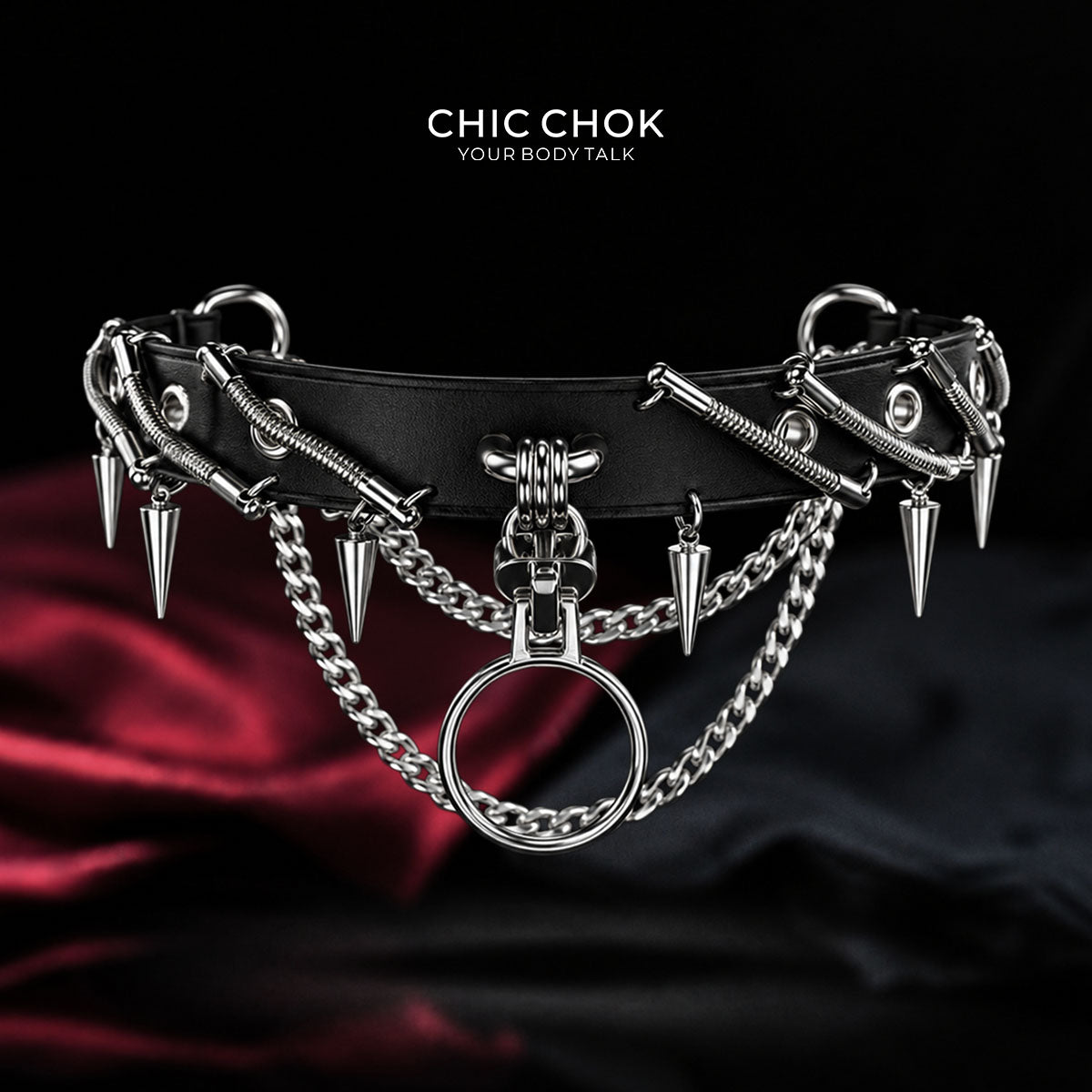 CHICCHOK Synapse Pulse | Choker cyberpunk con punte | Collare industriale nero opaco