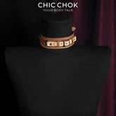 Gargantilha CHICCHOK Western Equestrian em couro legítimo | Colar com fivela harness retrô cowboy | Joia alternativa de luxo com cordão de couro marrom trançado