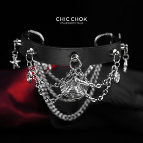 CHICCHOK "Dark Tide Whisper" Reversible Ocean Choker | Genuine Leather & Stainless Steel Shell Collar | Dark Resort Layered Neckwear