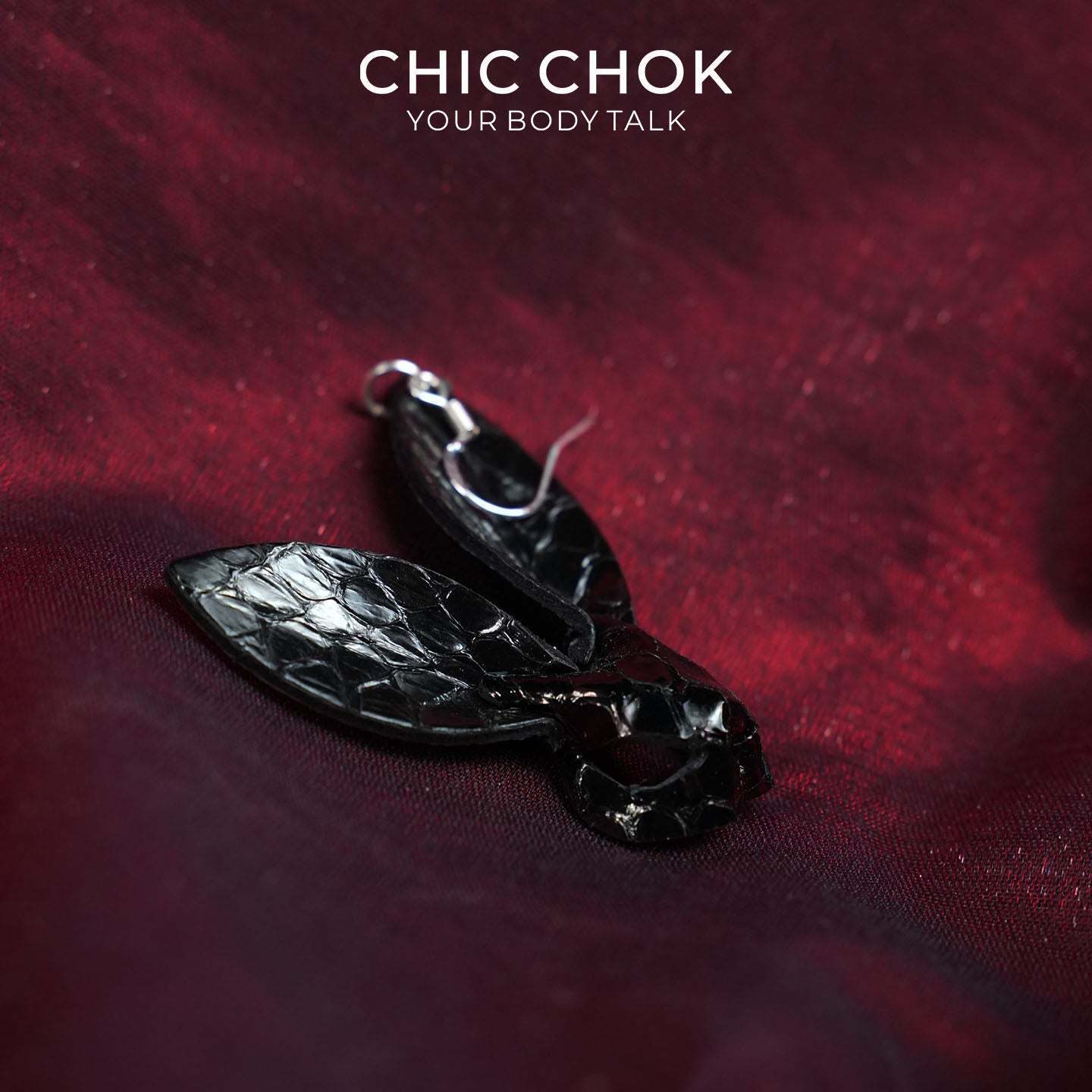 CHICCHOK Black Sugar Bunny Leather Earrings | Gothic Glossy Croc-Embossed Rabbit Drop Jewelry | Creepy Cute Harajuku Cyberpunk Accessories