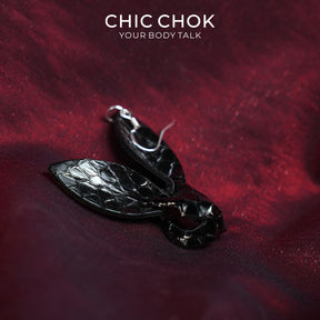 CHICCHOK Black Sugar Bunny Leather Earrings | Gothic Glossy Croc-Embossed Rabbit Drop Jewelry | Creepy Cute Harajuku Cyberpunk Accessories
