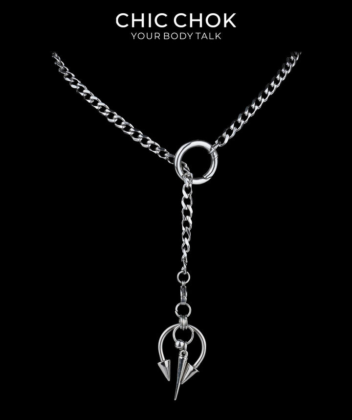 CHICCHOK Subversive Y-Lariat Chain Necklace | Gothic Stainless Steel Cuban Link Collar