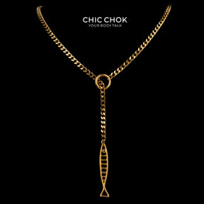 CHICCHOK Gilded Star Haven Y-Lariat Necklace | 18K Gold Plated Stainless Steel Cuban Chain | Vintage Textured Crushed Gold Heart Pendant Coquette Jewelry
