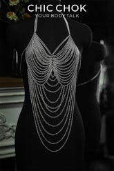 CHICCHOK Tidal Mesh Body Chain Armor | Handcrafted Silver Cuban Link Harness | Gothic Subversive Grunge Beachwear Festival Jewelry