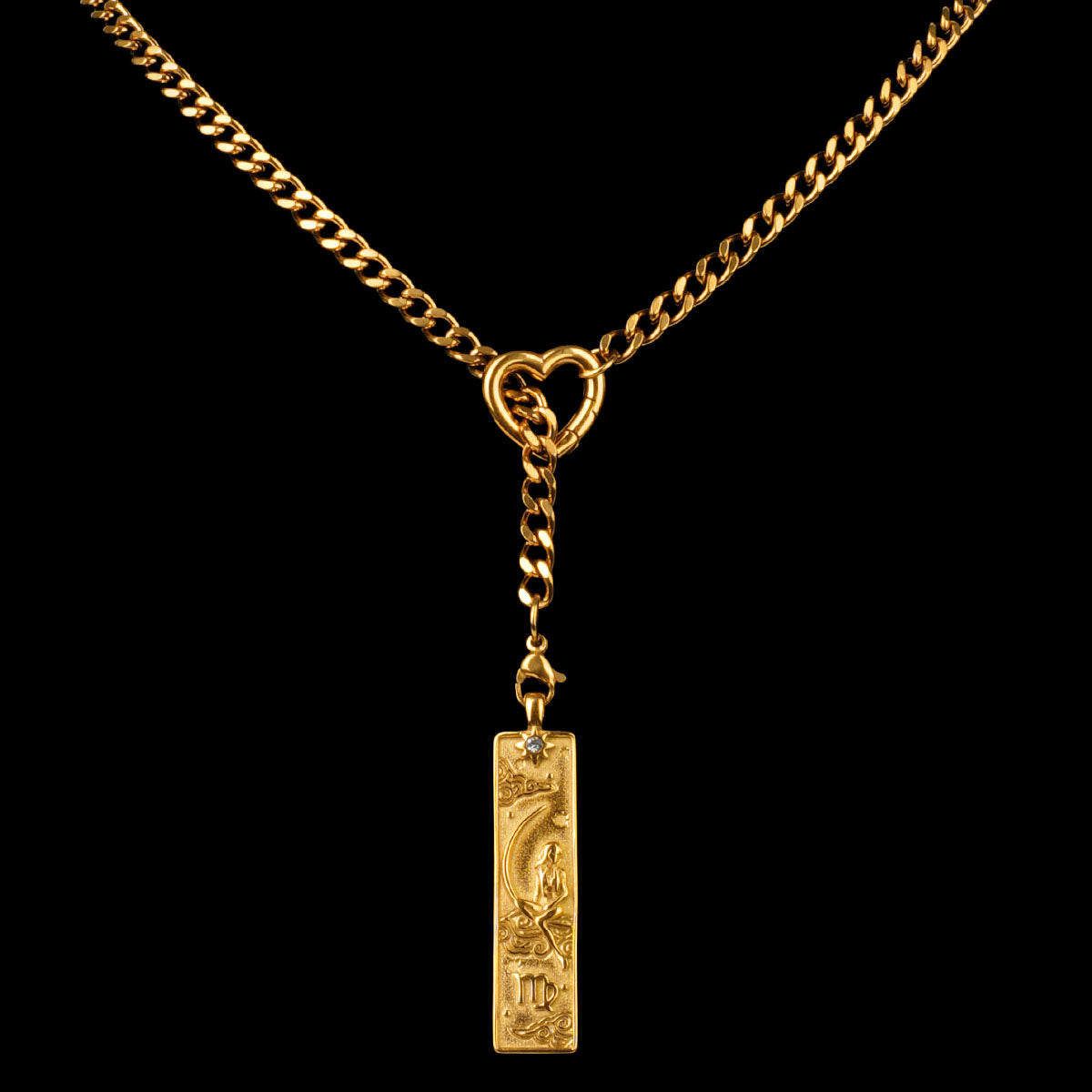 CHICCHOK Whispers of the Corona | Customized Tarot Major Arcana Y-Chain for the 12 Zodiac Signs | Heart-Shaped Clasp Vintage Gold Necklace | Dark Occult High-Street Accessories