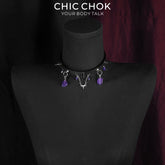 CHICCHOK Phantom Crystal Shackle Slim Choker | Gothic Amethyst Spike Leather Collar | Luxury Witchcore Punk Subversive Body Armor