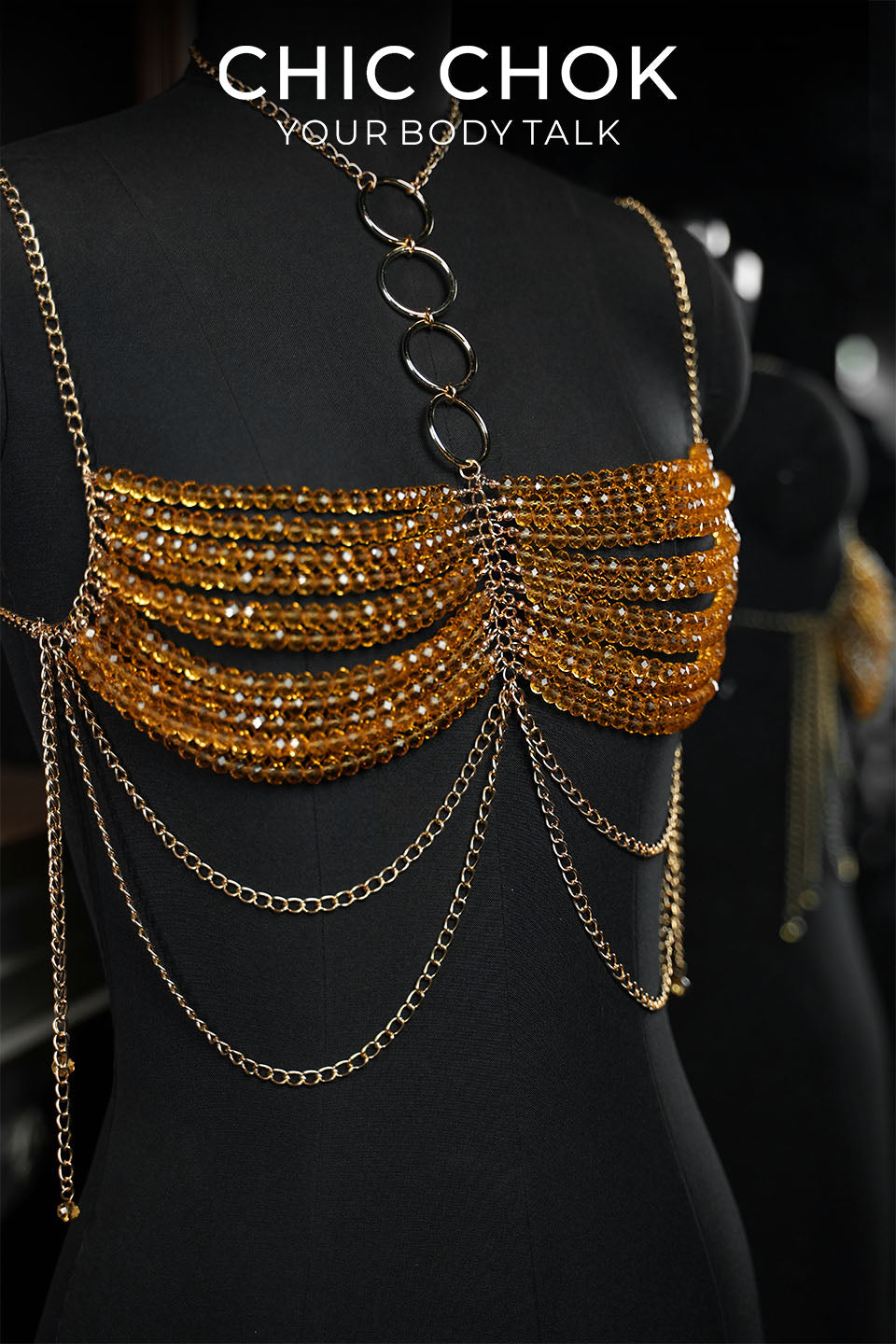 CHICCHOK Gypsy Kiss | Rote Kristall-Bralette-Body-Chain | Geschichtetes goldenes Boho-Harness