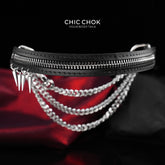 CHICCHOK "Deconstructed Seal" Zipper Embedded Leather Choker | Heavy Metal Spikes & Layered Chains | Dark Punk Y2K Neckwear