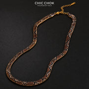 CHICCHOK Phantom Serpent 7mm Colorful Snake Print Flat Chain | Iron Electroplated Choker Necklace | Dark Luxury Animal Print Jewelry