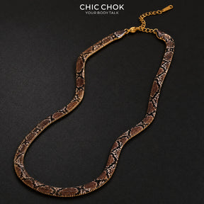 CHICCHOK Phantom Serpent 7mm Colorful Snake Print Flat Chain | Iron Electroplated Choker Necklace | Dark Luxury Animal Print Jewelry