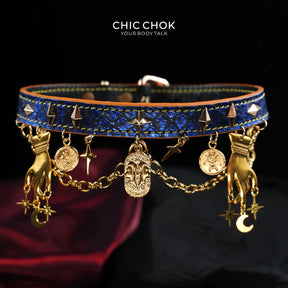 CHICCHOK Astral Sequence Zodiac Choker Collection | Custom Genuine Cowhide & Snakeskin Collar | 12 Astrology Tarot Heavy Metal Neckwear