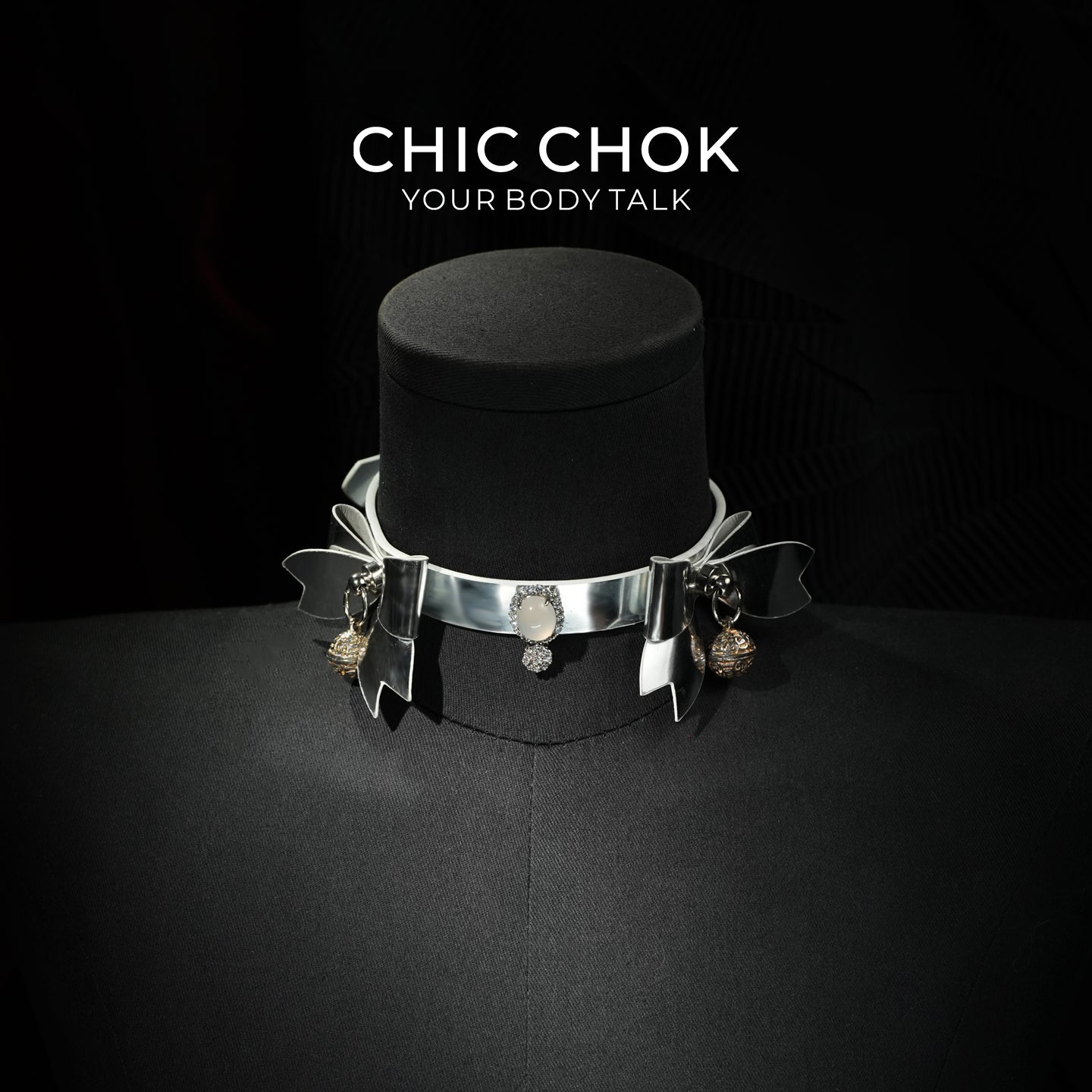 CHIC CHOK Silver Shell Butterfly Chrome Bow & Pearl-Soft Leather Collar Necklace