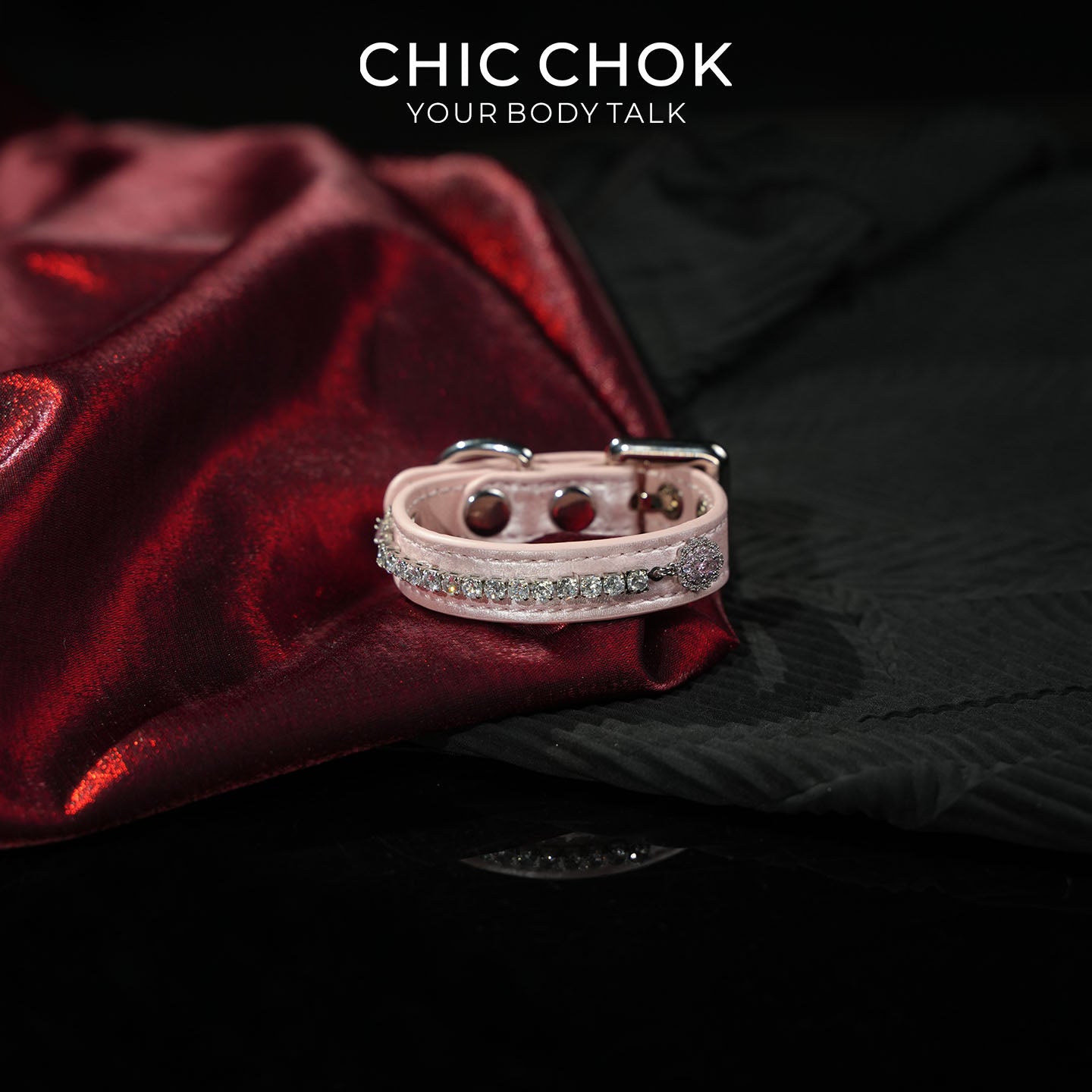 CHICCHOK Starfall Pink Corner Satin Bracelet | Gothic Glossy Pink Rhinestone Cuff | Coquette Y2K Pastel Goth Subversive Choker Wristband for Sensitive Skin