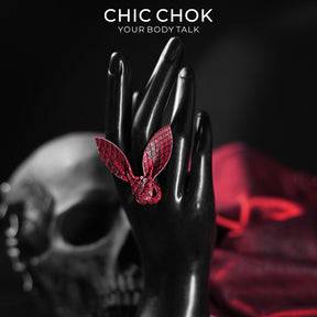 CHICCHOK Crimson Viper Rabbit Ring | Genuine Burgundy Snakeskin Statement Ring | Vampire Goth Leather Jewelry