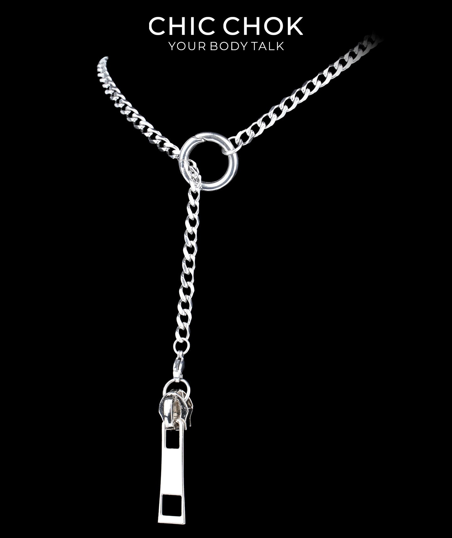 CHICCHOK Subversive Y-Lariat Chain Necklace | Gothic Stainless Steel Cuban Link Collar