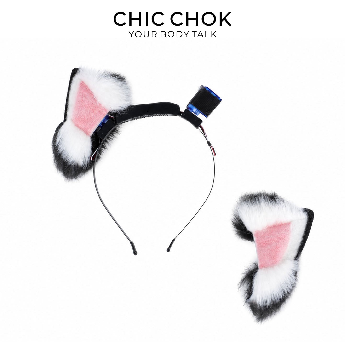 CHICCHOK Pink Haze Animatronic Neko Ears | Moving Plush Cat Ear Headband | Pastel Goth Cyber Cosplay Accessory