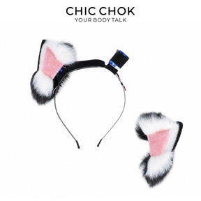 CHICCHOK Pink Haze Animatronic Neko Ears | Moving Plush Cat Ear Headband | Pastel Goth Cyber Cosplay Accessory
