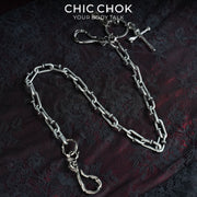 CHICCHOK Barren Bone Hook Heavy Pant Chain | Gothic Skull Cross Wallet Chain | Industrial Punk Wasteland Techwear Jewelry