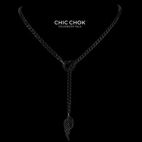 CHICCHOK "Nightbound Sequence" Black Stainless Steel Y-Necklace | Gothic Heart Carabiner & Multi-Pendant Drop Chain | Dark Grunge Y2K Streetwear Jewelry