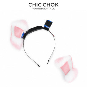 CHICCHOK Pink Haze Animatronic Neko Ears | Moving Plush Cat Ear Headband | Pastel Goth Cyber Cosplay Accessory