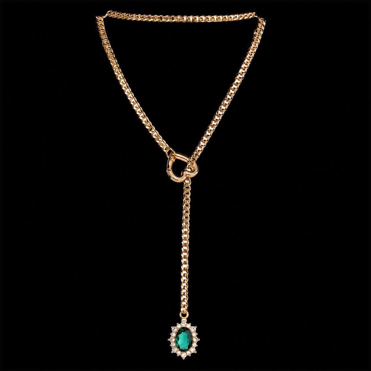CHICCHOK Golden Silence | Layered Titanium Steel Y-Necklace | Red Crystal Heart Pendant
