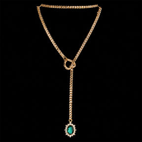 CHICCHOK Golden Silence | Layered Titanium Steel Y-Necklace | Red Crystal Heart Pendant