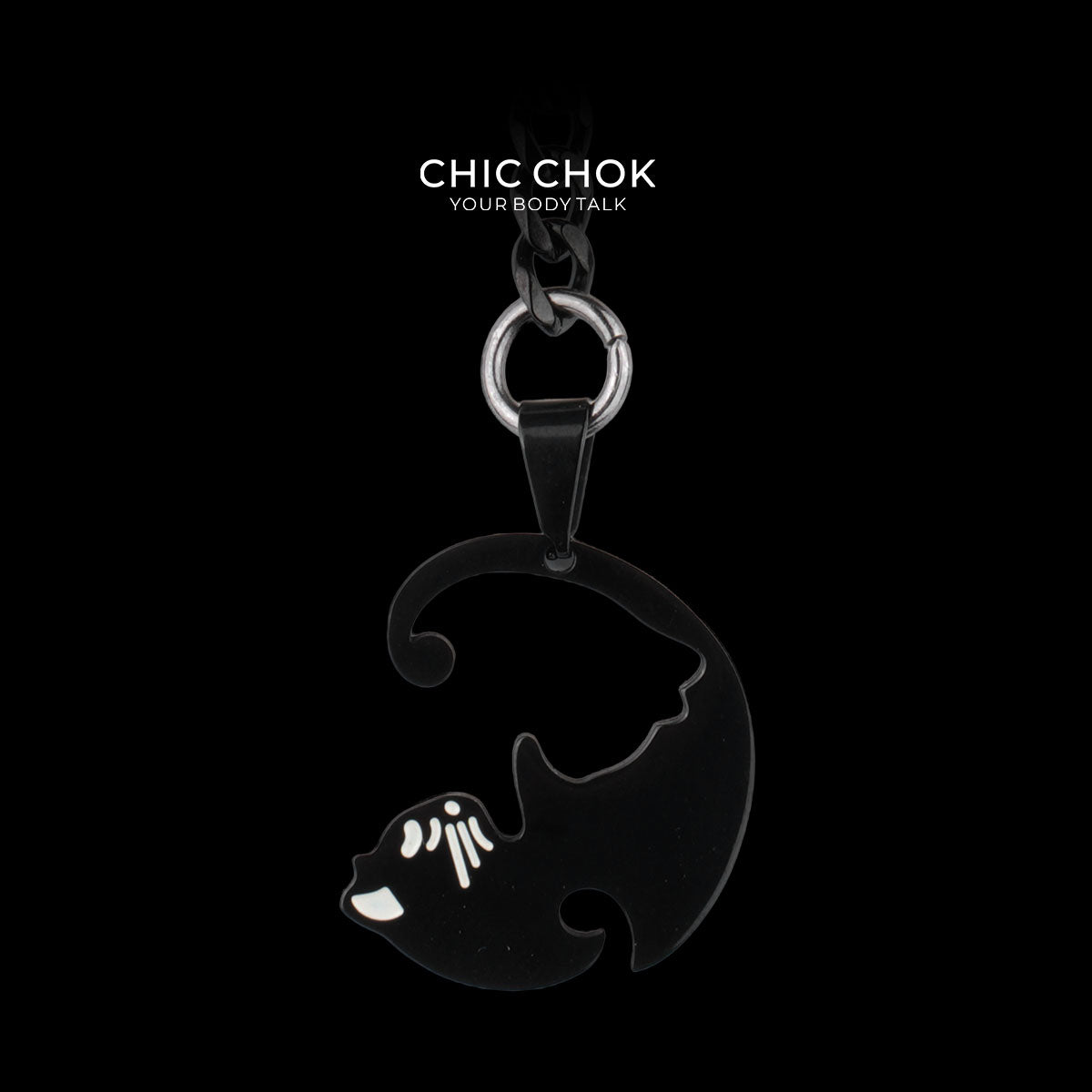 CHICCHOK "Nightbound Sequence" Black Stainless Steel Y-Necklace | Gothic Heart Carabiner & Multi-Pendant Drop Chain | Dark Grunge Y2K Streetwear Jewelry
