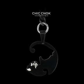 CHICCHOK "Nightbound Sequence" Black Stainless Steel Y-Necklace | Gothic Heart Carabiner & Multi-Pendant Drop Chain | Dark Grunge Y2K Streetwear Jewelry