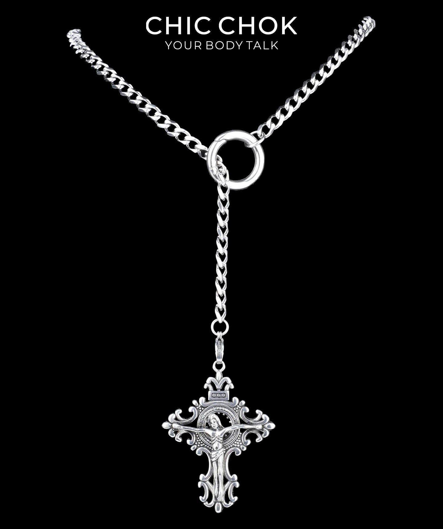 CHICCHOK "Dark Devotion" Titanium Steel Y-Necklace | Gothic Cross Pendant Collection | Dark Streetwear Subculture Jewelry