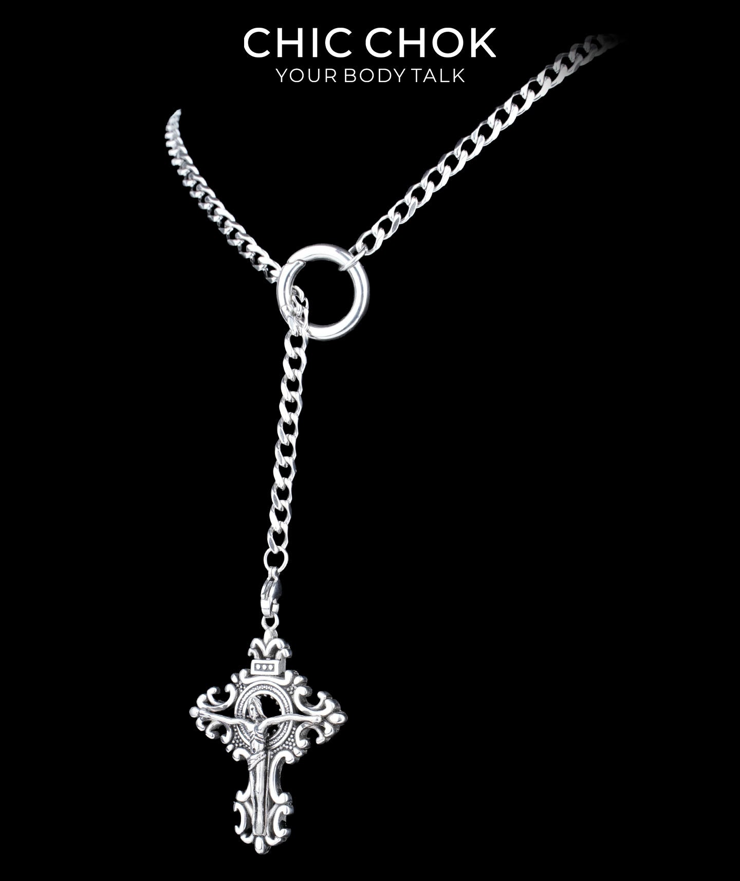 CHICCHOK Subversive Y-Lariat Chain Necklace | Gothic Stainless Steel Cuban Link Collar