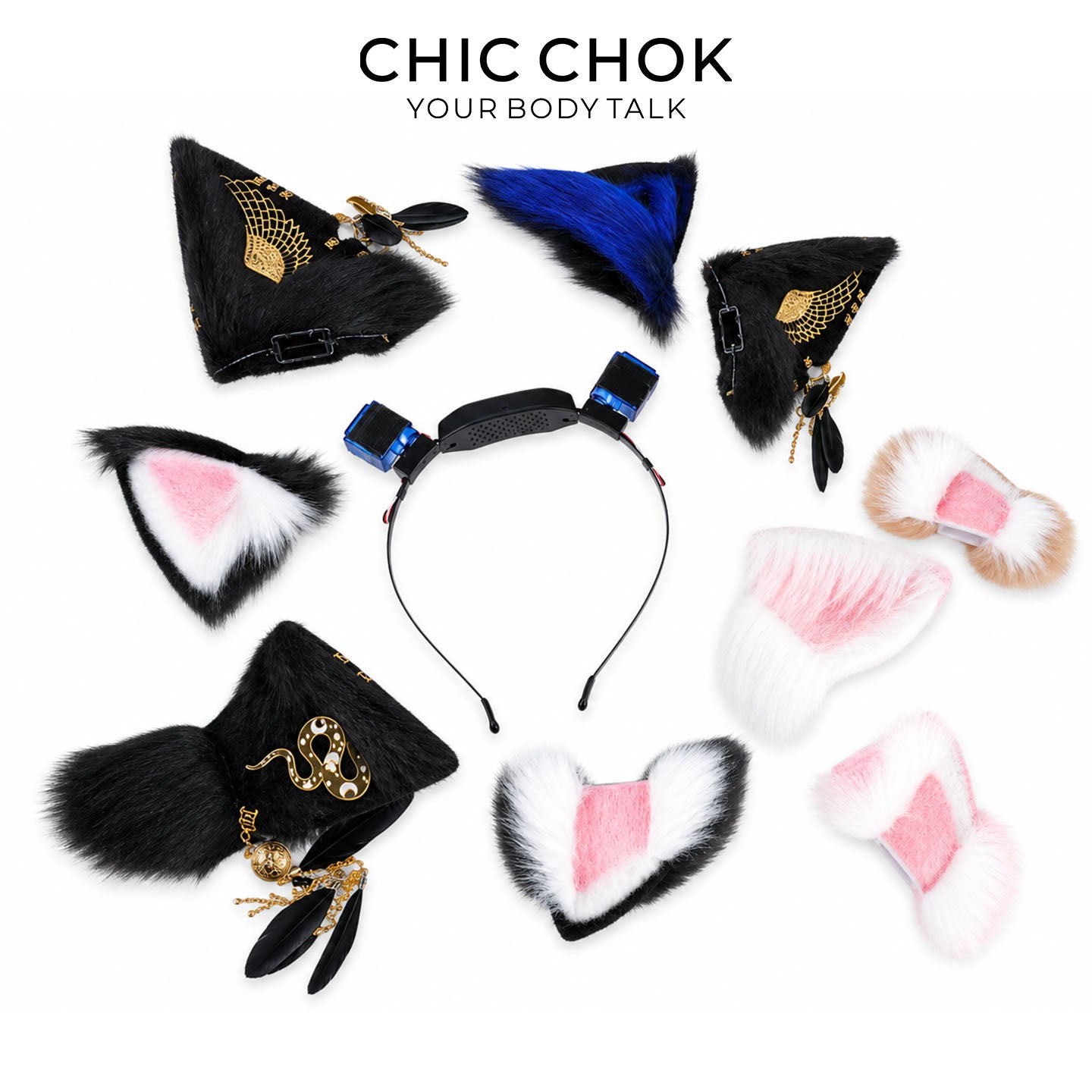 CHICCHOK Pink Haze Animatronic Neko Ears | Moving Plush Cat Ear Headband | Pastel Goth Cyber Cosplay Accessory