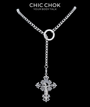 CHICCHOK Subversive Y-Lariat Chain Necklace | Gothic Stainless Steel Cuban Link Collar