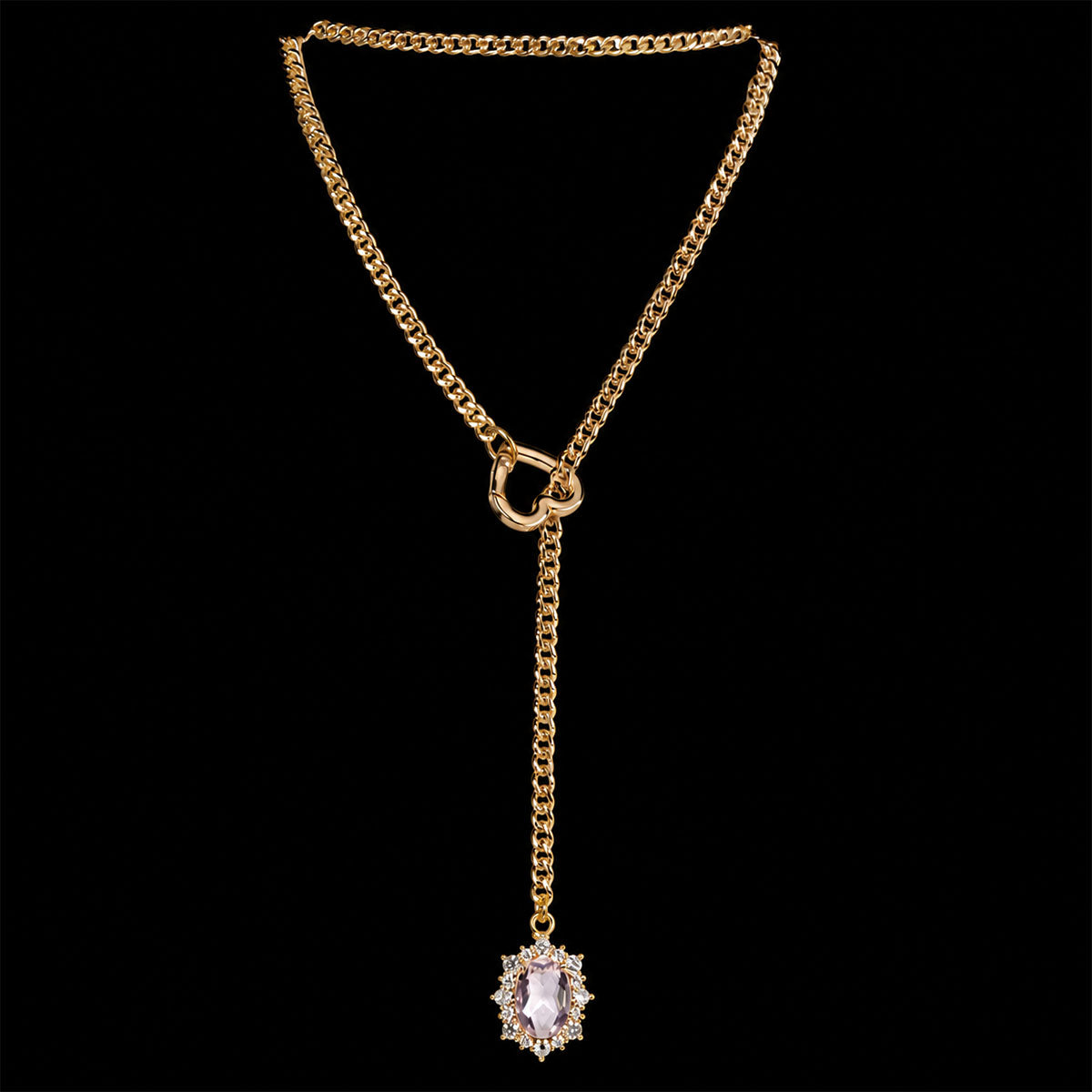 CHICCHOK Golden Silence | Layered Titanium Steel Y-Necklace | Red Crystal Heart Pendant